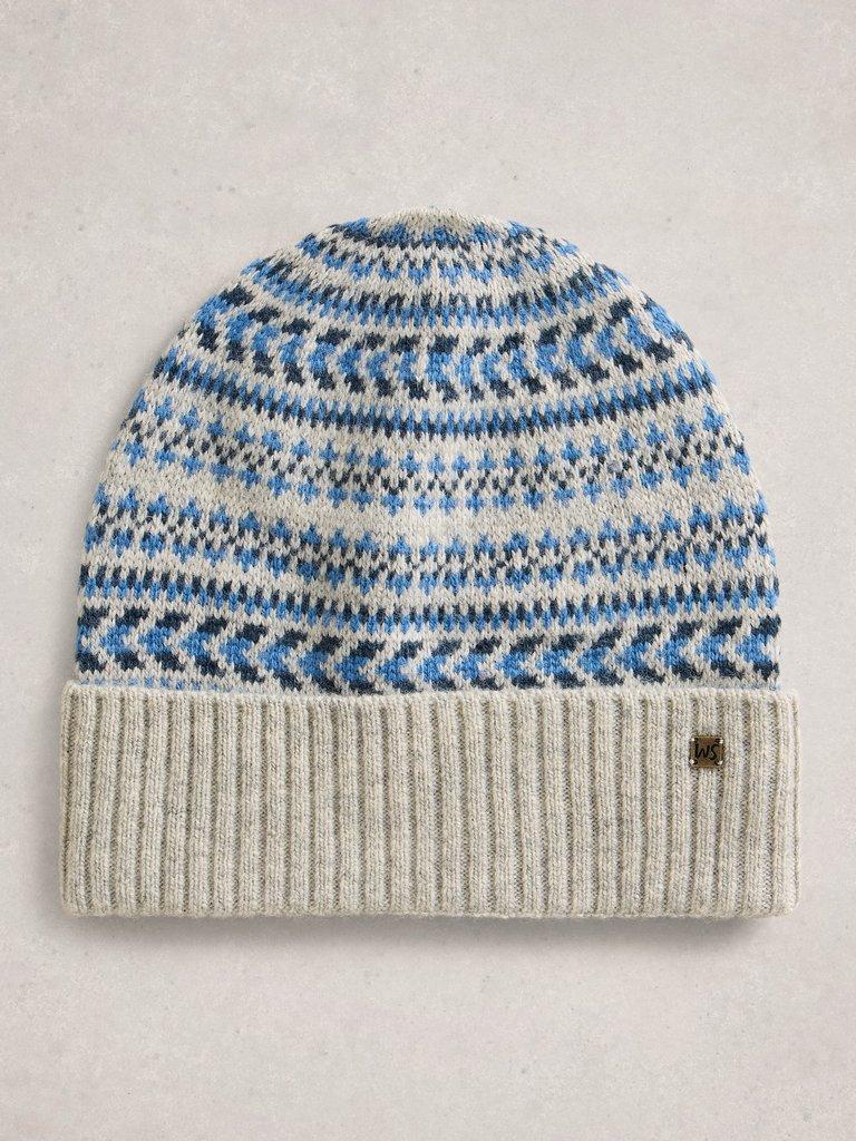 Sean Fairisle Knitted Beanie in GREY MLT - FLAT FRONT