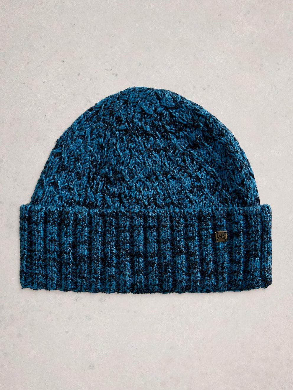 Twist Knit Beanie in DK TEAL - FLAT FRONT