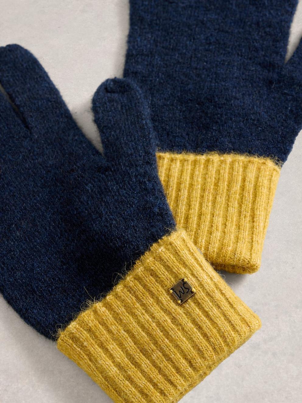 Sammy Knitted Glove in NAVY MULTI - FLAT DETAIL