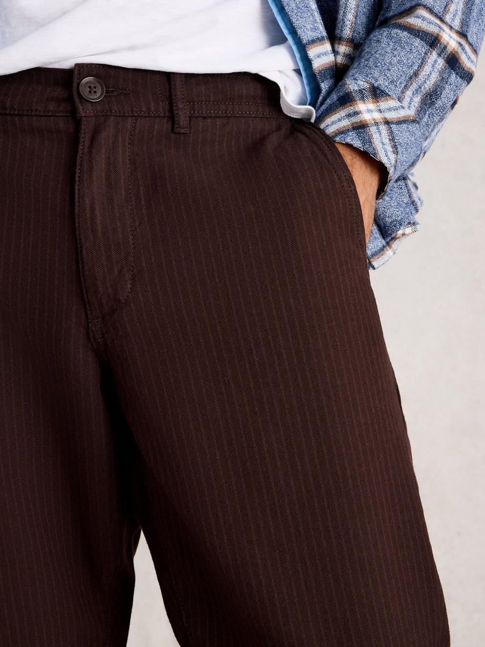 Pinstripe Drawstring Chino in BROWN MLT - MODEL DETAIL