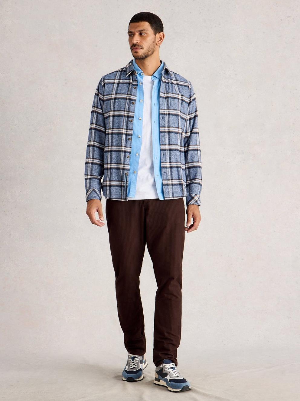 Pinstripe Drawstring Chino in BROWN MLT - MODEL FRONT