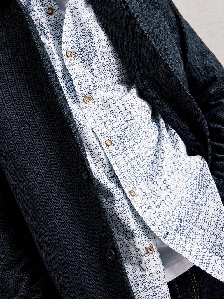 Finsbury Geo Print Shirt in BLUE PR - MODEL DETAIL