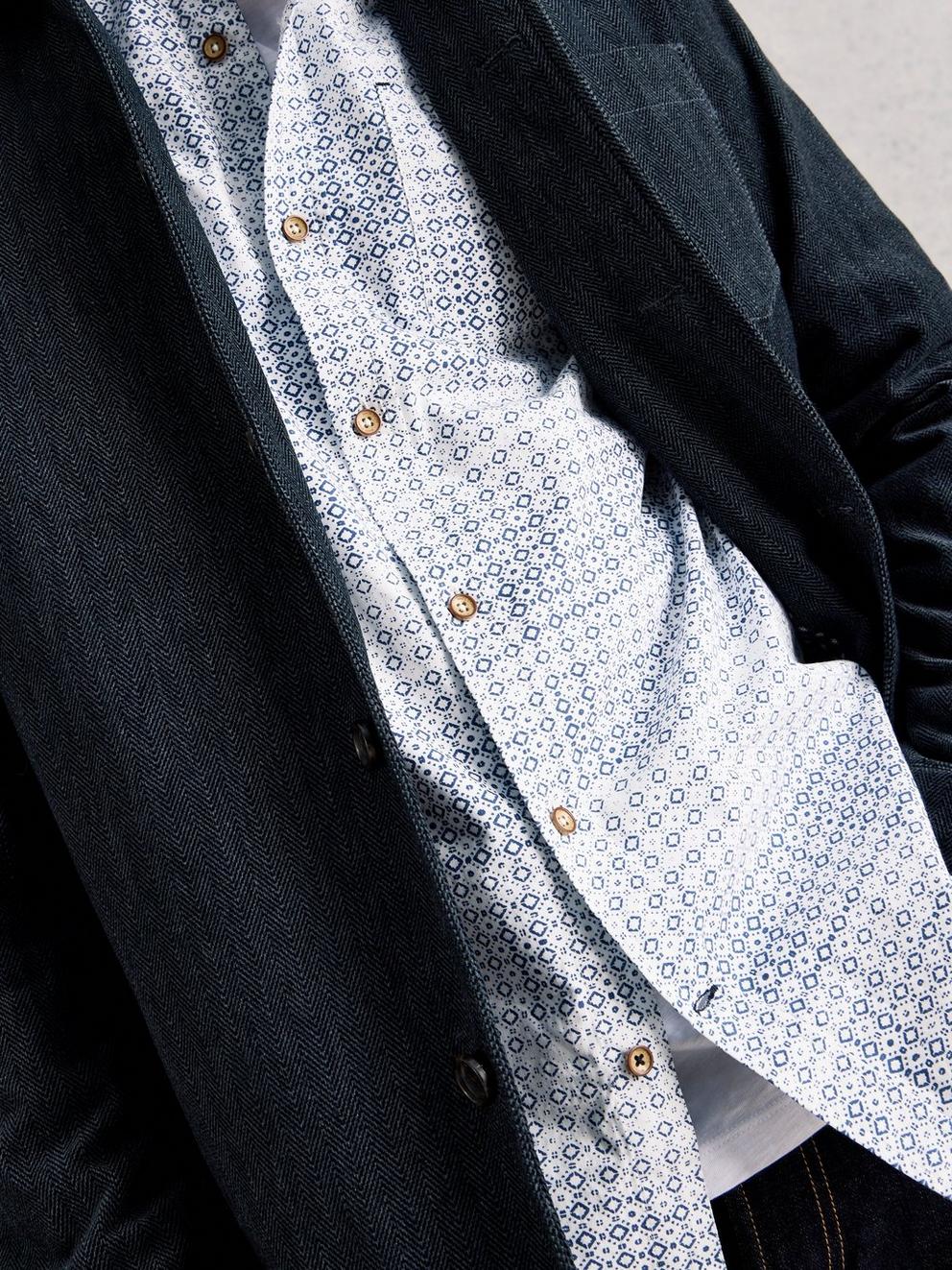 Finsbury Geo Print Shirt in BLUE PR - MODEL DETAIL