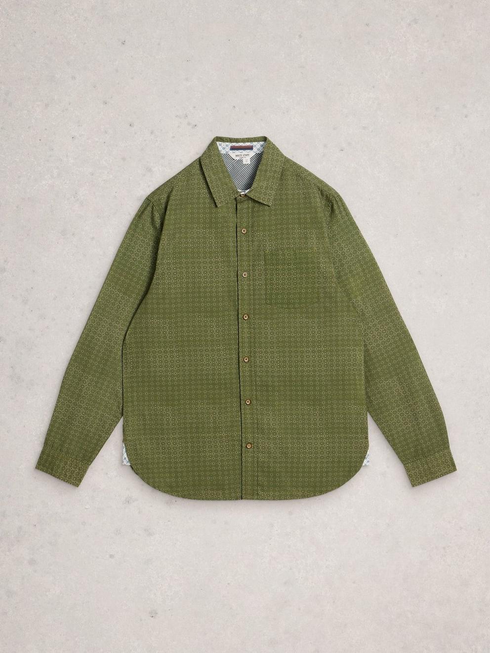 Finsbury Geo Print Shirt in GREEN PR - FLAT FRONT