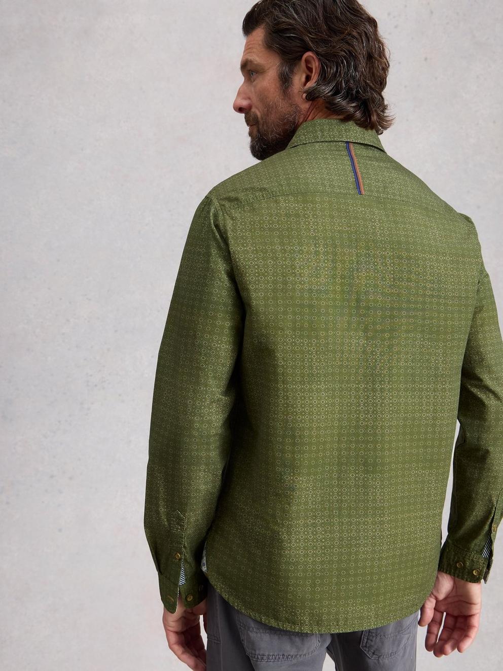 Finsbury Geo Print Shirt in GREEN PR - MODEL BACK