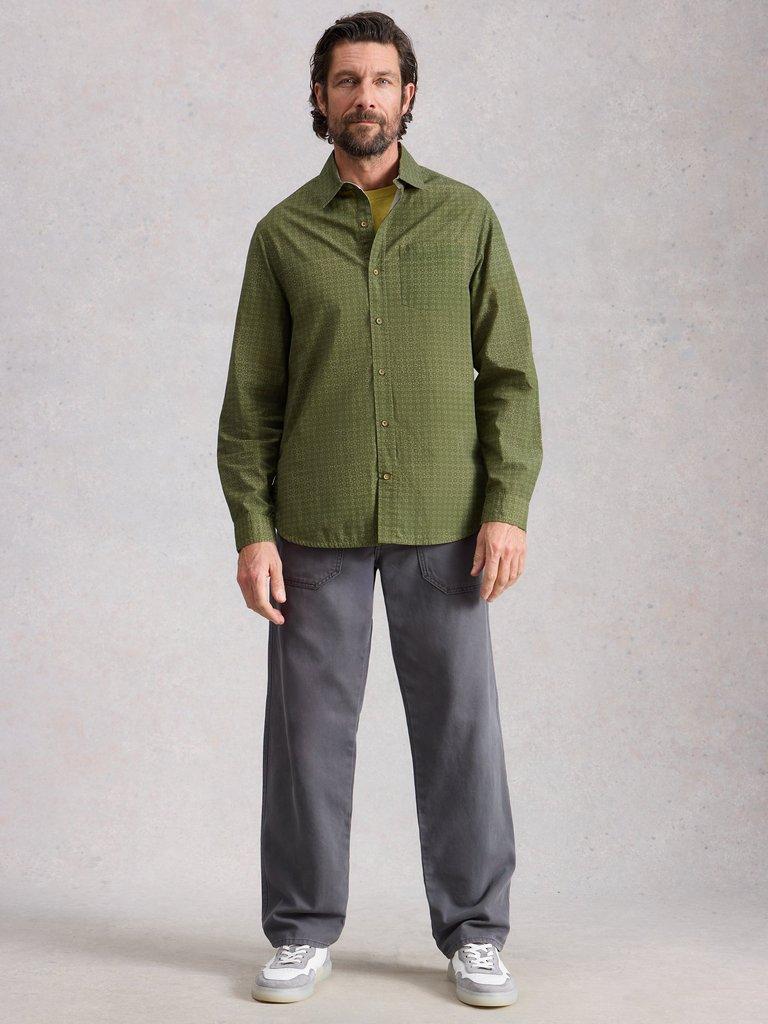 Finsbury Geo Print Shirt in GREEN PR - MODEL FRONT