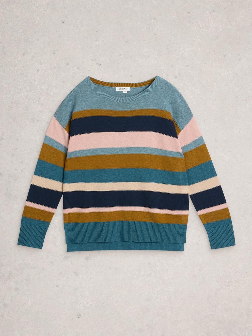 OLIVE STITCH STRIPE in BLUE MLT - FLAT FRONT