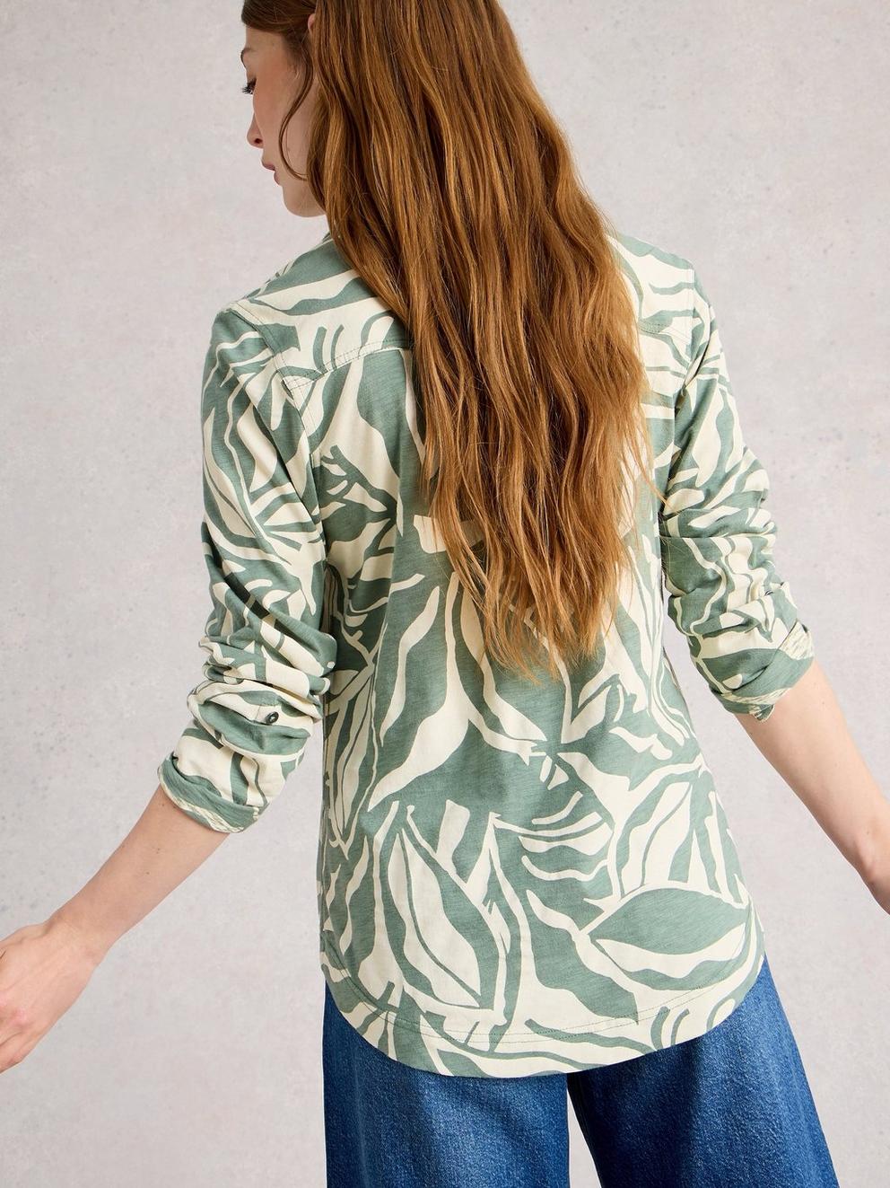ALLIE LS SHIRT in GREEN PR - MODEL BACK
