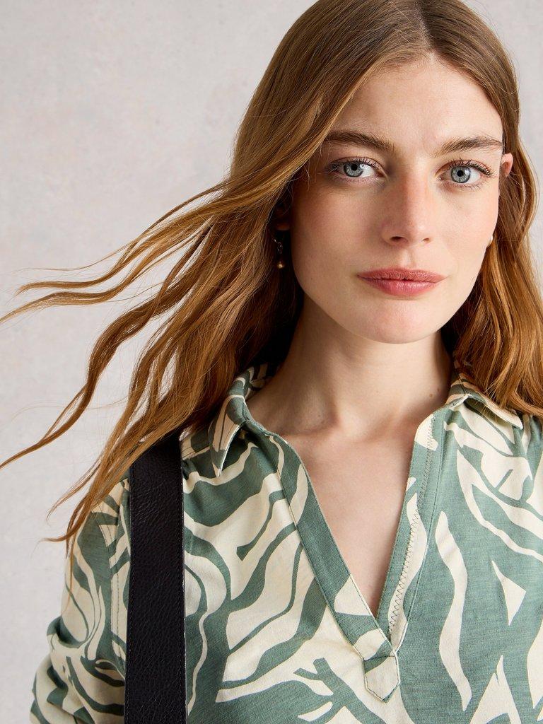 ALLIE LS SHIRT in GREEN PR - MODEL DETAIL