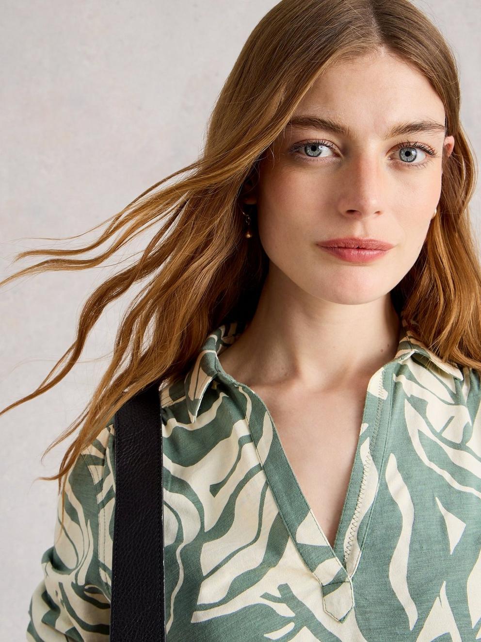 ALLIE LS SHIRT in GREEN PR - MODEL DETAIL