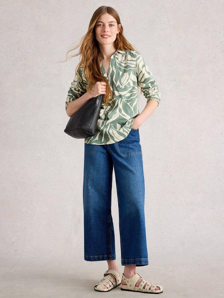 ALLIE LS SHIRT in GREEN PR - MODEL FRONT