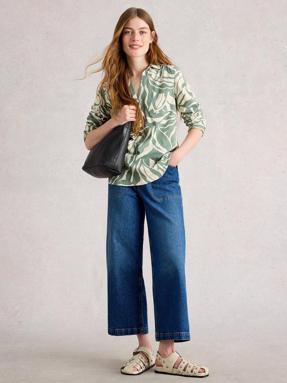 ALLIE LS SHIRT in GREEN PR - MODEL FRONT