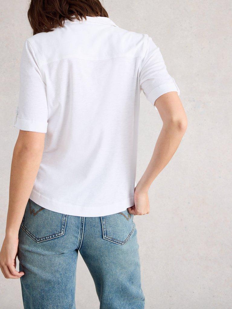 ALLIE SS SHIRT in BRIL WHITE - MODEL BACK