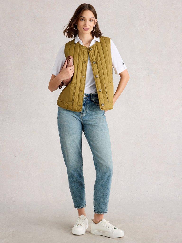 ALLIE SS SHIRT in BRIL WHITE - MODEL FRONT