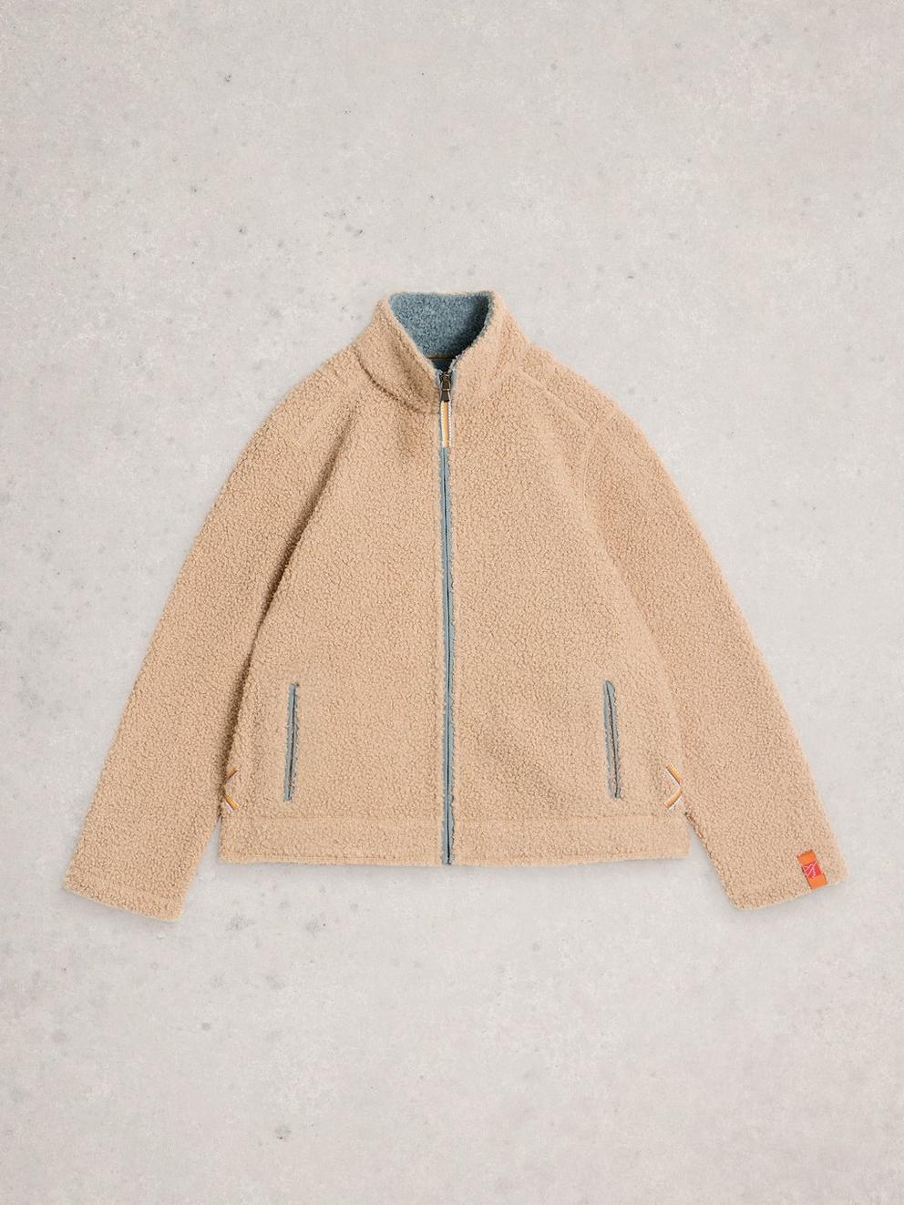 BORG ZIP THROUGH in LGT NAT - FLAT FRONT