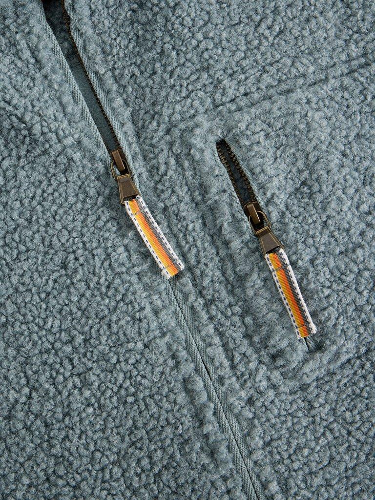 BORG ZIP THROUGH GILET in DUS BLUE - FLAT DETAIL