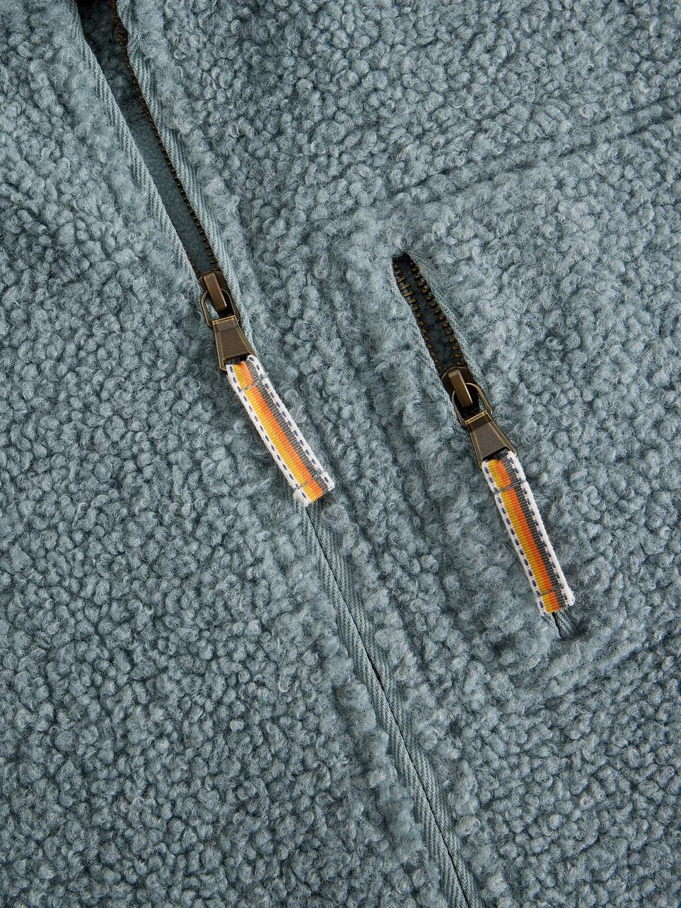 BORG ZIP THROUGH GILET in DUS BLUE - FLAT DETAIL