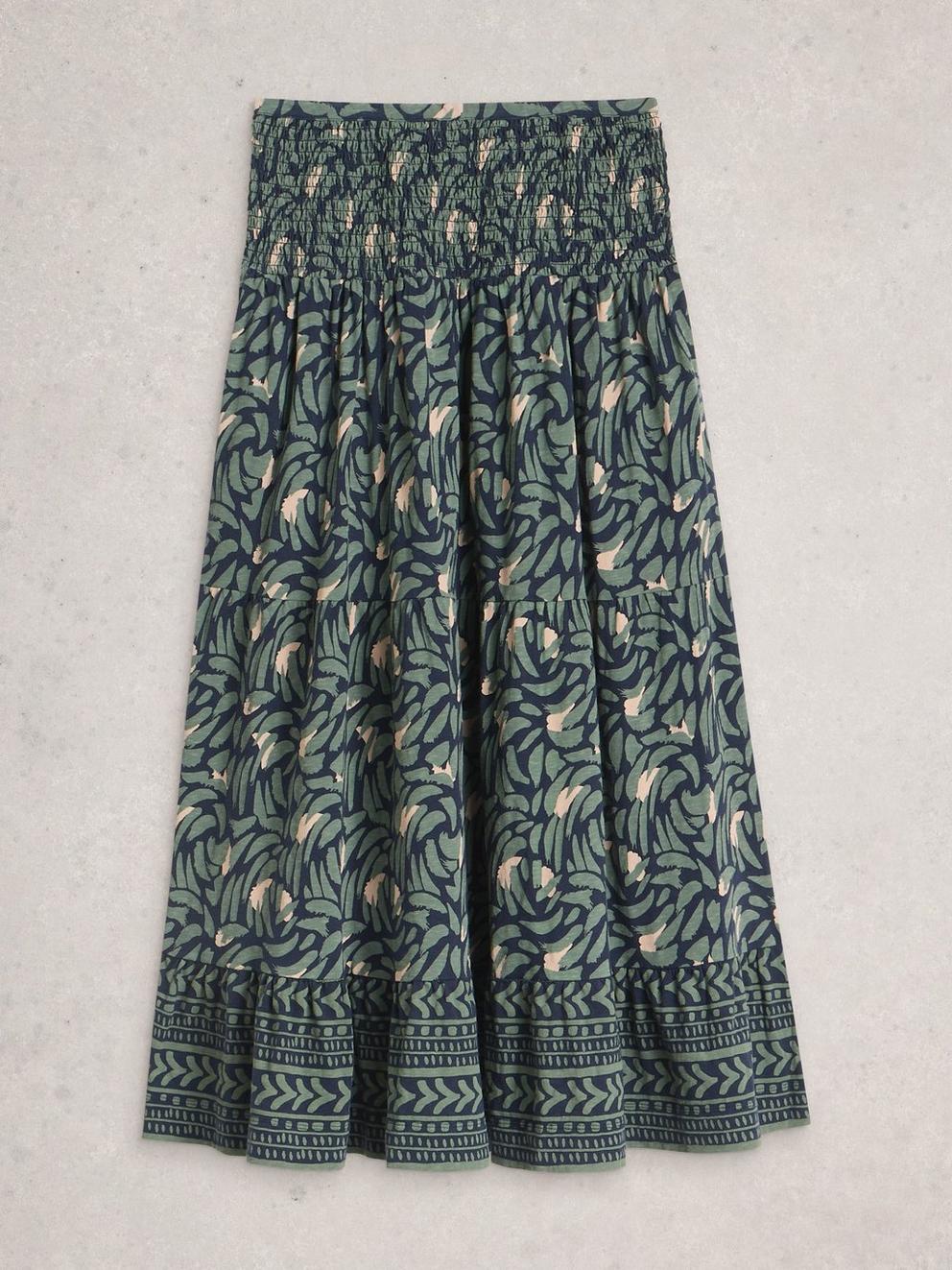 Marissa Maxi Skirt Jersey in NAVY MULTI - FLAT FRONT
