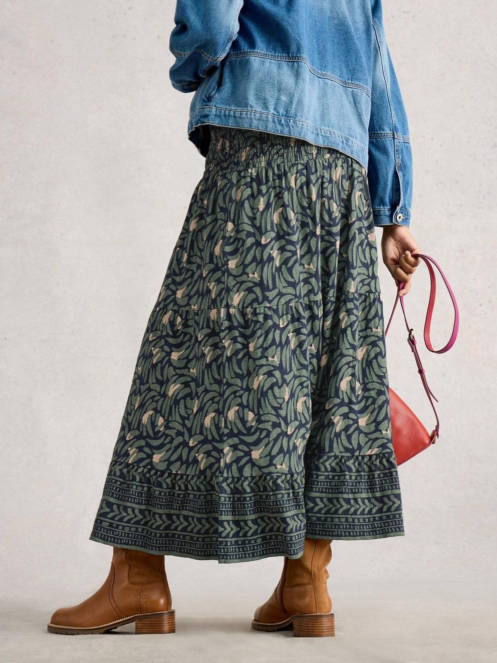 Marissa Maxi Skirt Jersey in NAVY MULTI - MODEL BACK