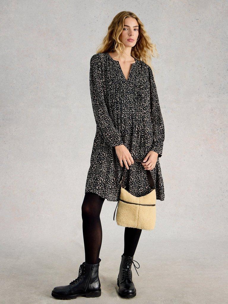 Amelie Metallic Dress  in BLK PR - MODEL FRONT