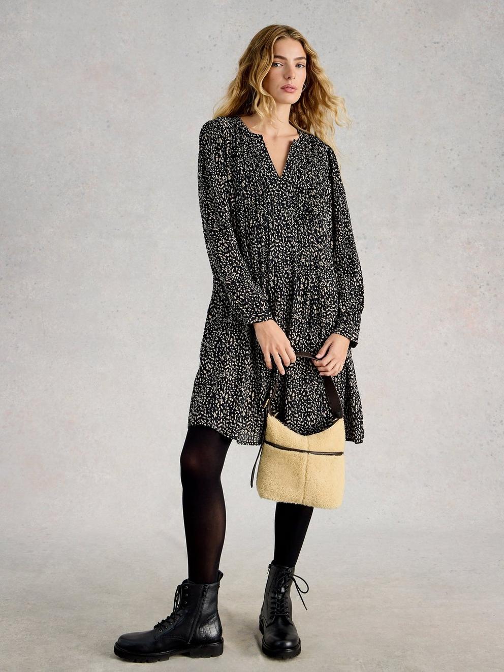 Amelie Metallic Dress  in BLK PR - MODEL FRONT