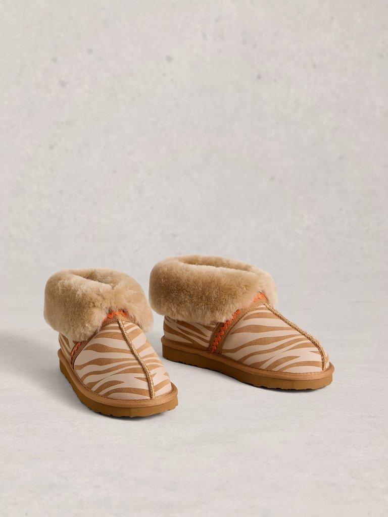 Shearling Suede Slipper Boot in TAN PR - FLAT FRONT