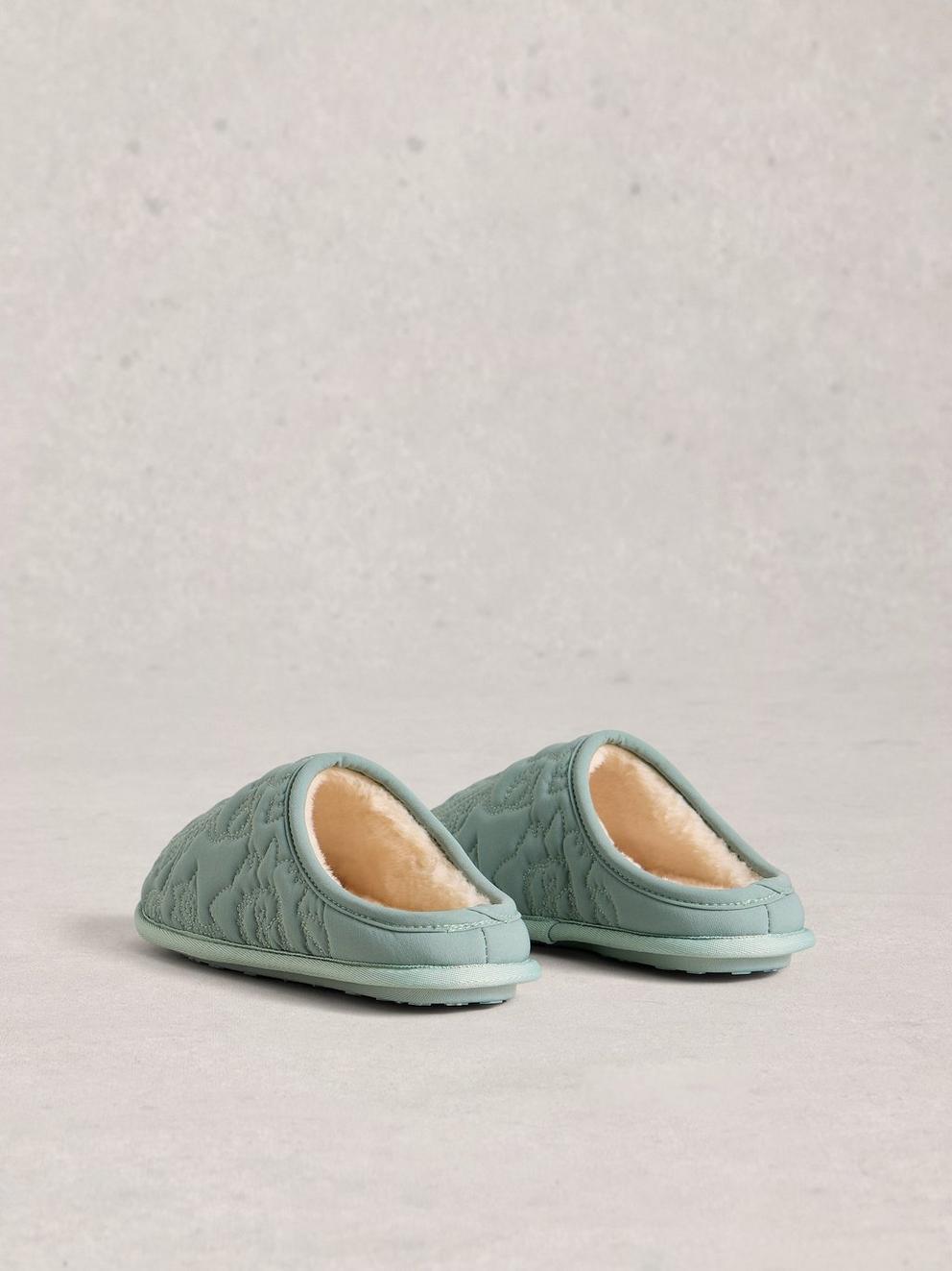 Quilted Slipper Mule in DUS GREEN - FLAT BACK
