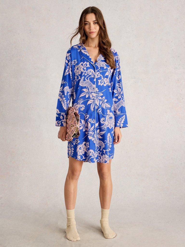 NINA NIGHTSHIRT in BLUE MLT - MODEL FRONT
