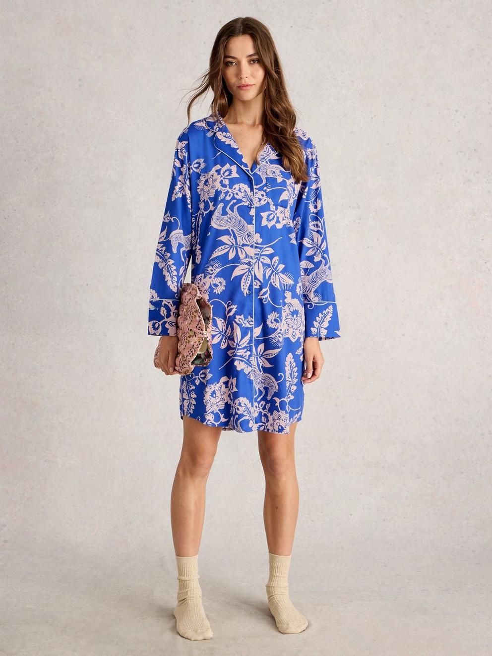NINA NIGHTSHIRT in BLUE MLT - MODEL FRONT