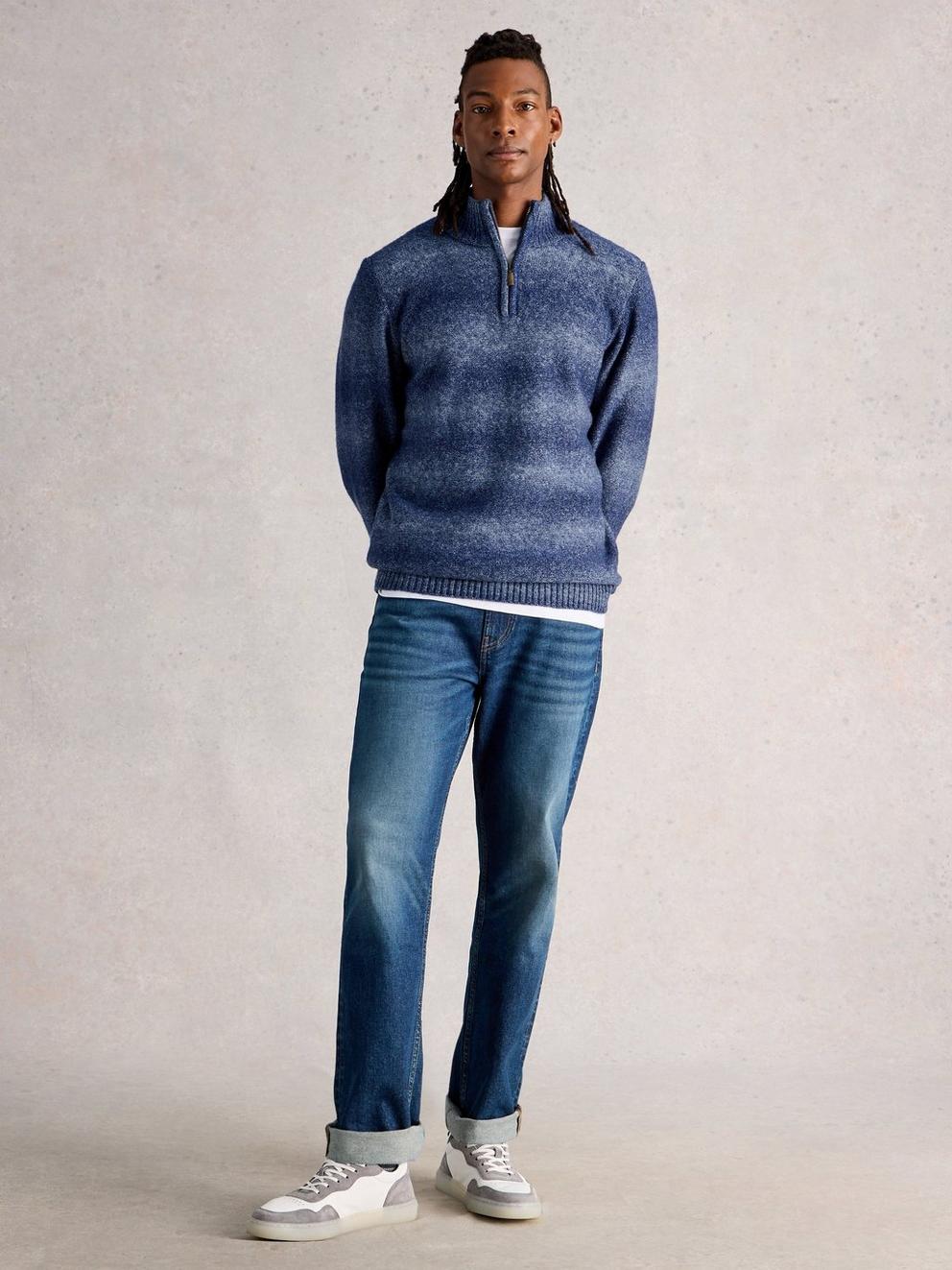 Oban Ombre Half Zip in BLUE MLT - MODEL FRONT