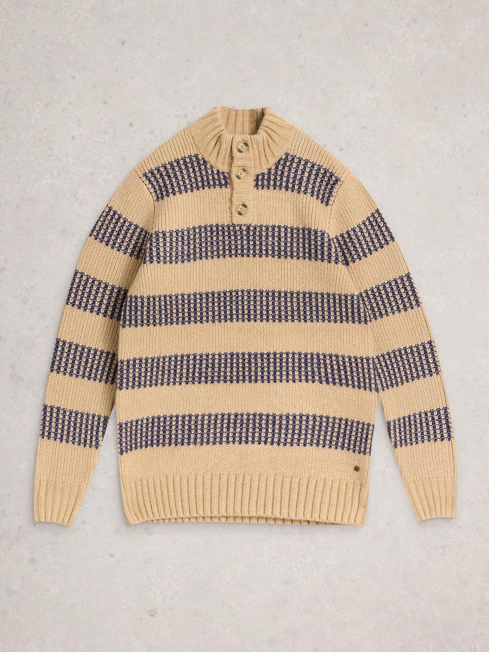 Baxton Stripe Button Neck in NAT MLT - FLAT FRONT