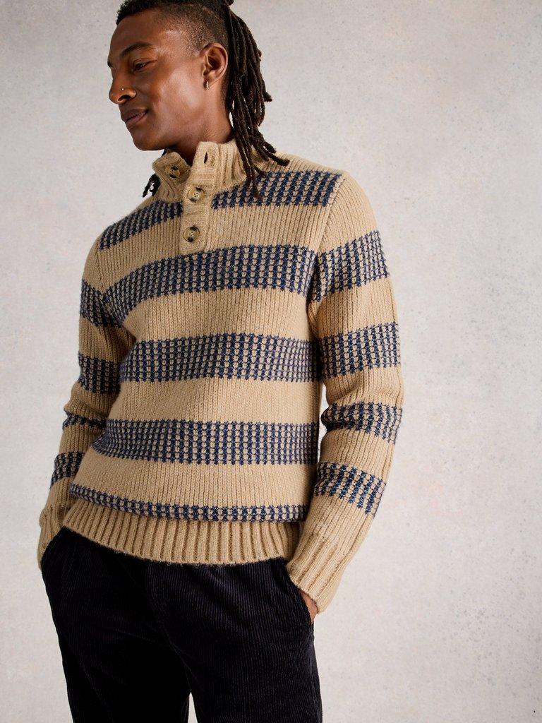 Baxton Stripe Button Neck in NAT MLT - MODEL DETAIL
