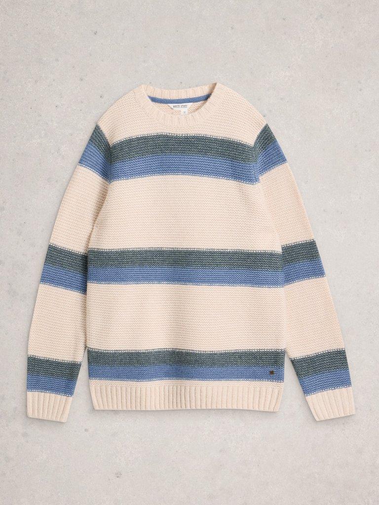 Baxton Stripe Crew Neck in WHITE MLT - FLAT FRONT