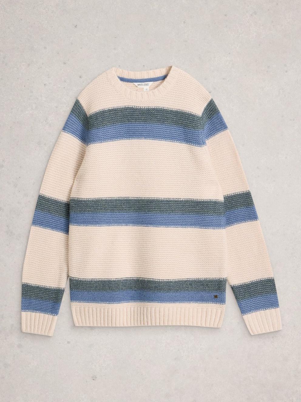 Baxton Stripe Crew Neck in WHITE MLT - FLAT FRONT
