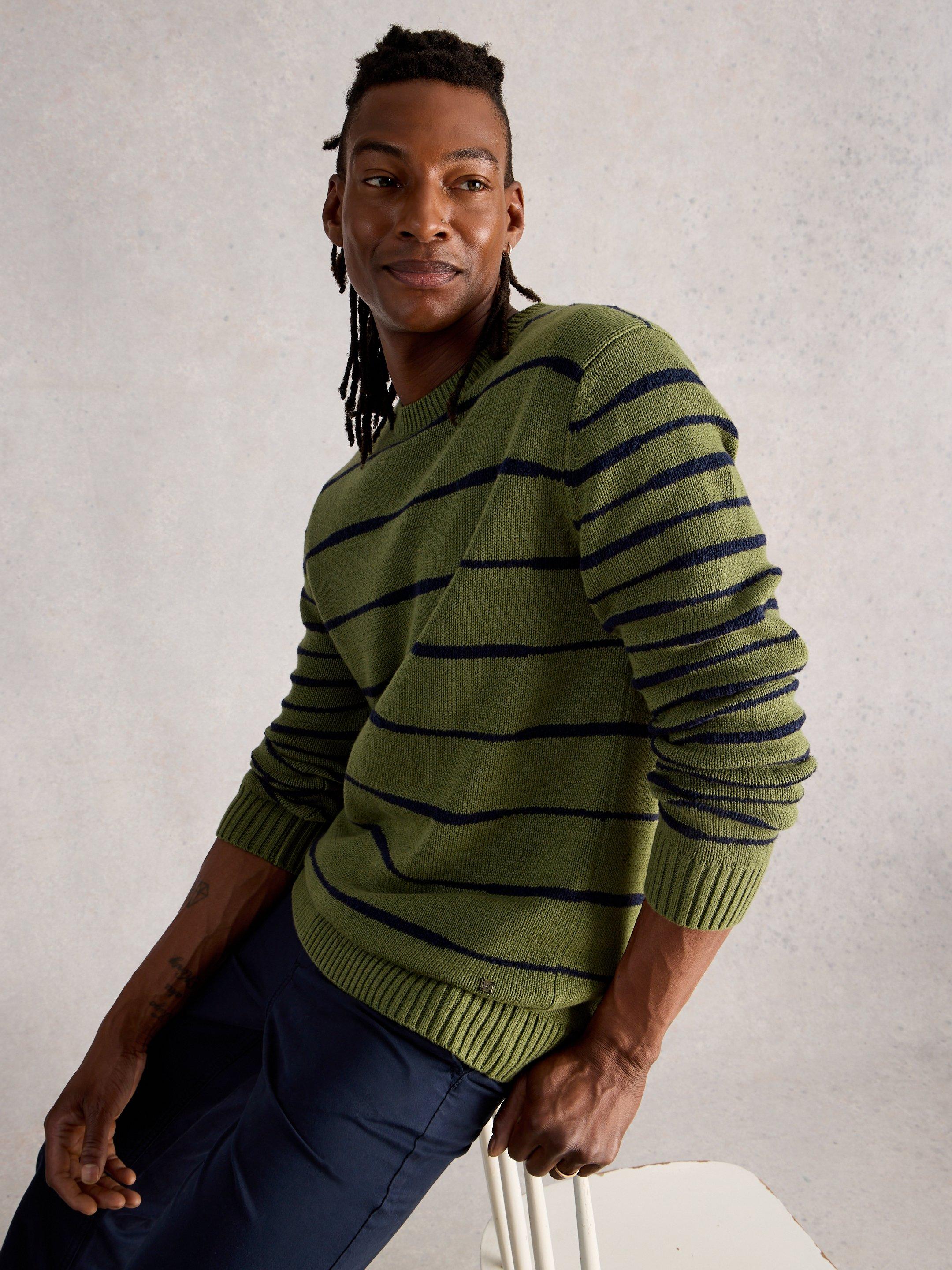Wave Stripe Crew Neck in KHAKI GREEN | White Stuff