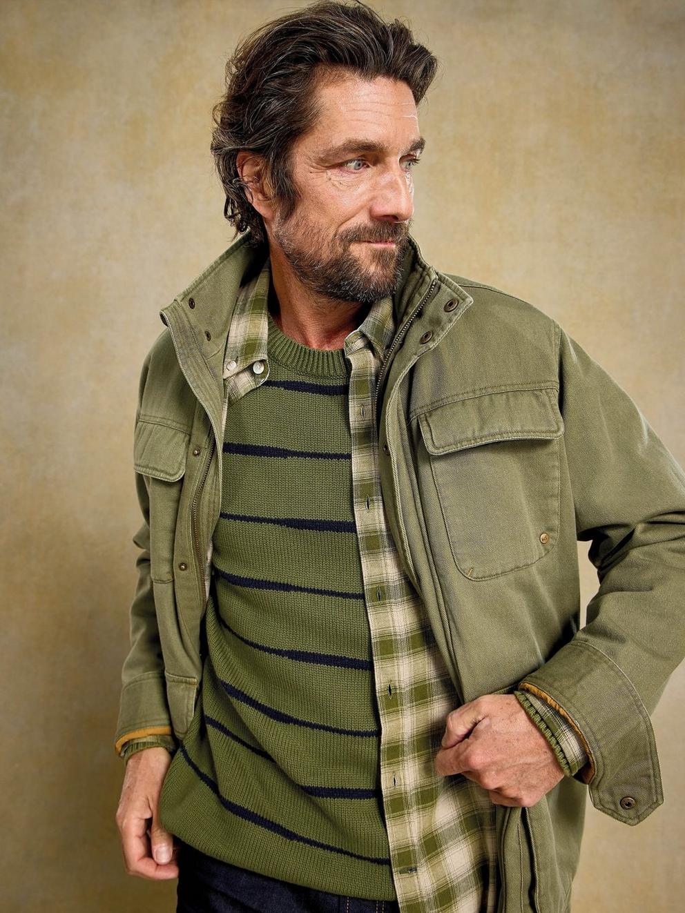 Wave Stripe Crew Neck in KHAKI GRN - MIXED