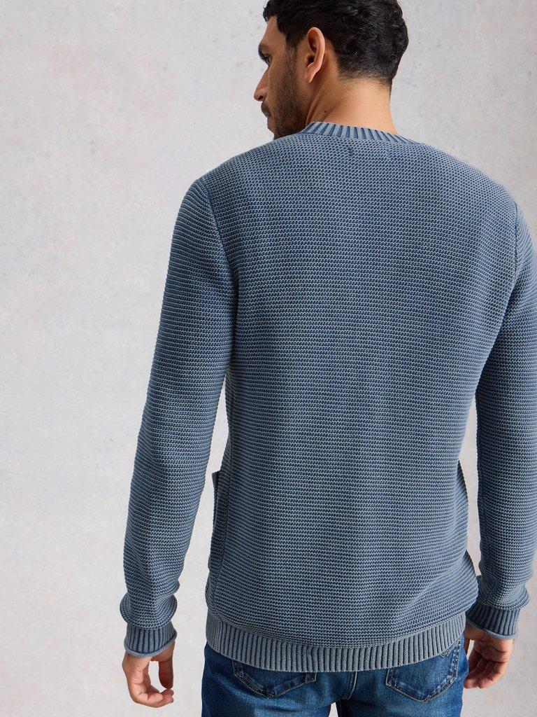 Gatley Cardigan in DUS BLUE - MODEL BACK