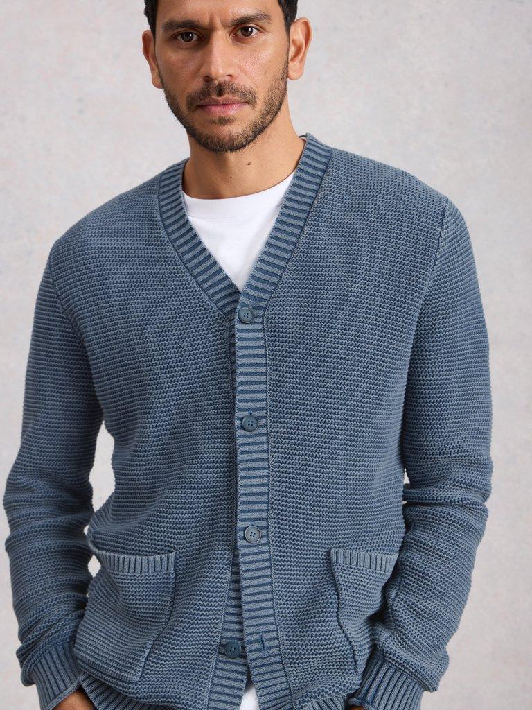 Gatley Cardigan in DUS BLUE - MODEL DETAIL