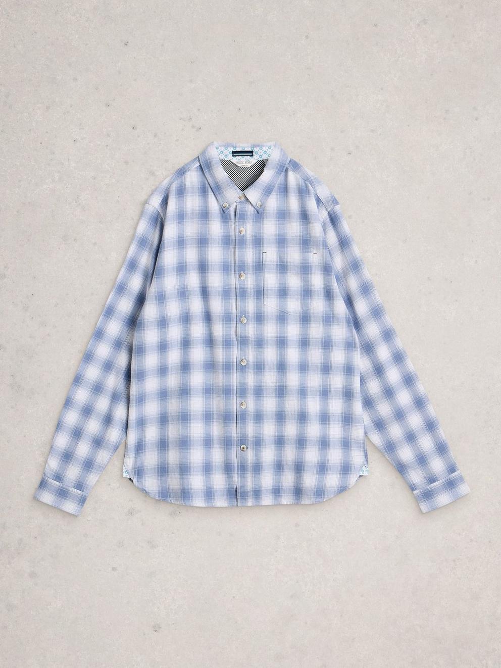 Ludlow Two Toned Check Shirt in BLUE MLT - FLAT FRONT