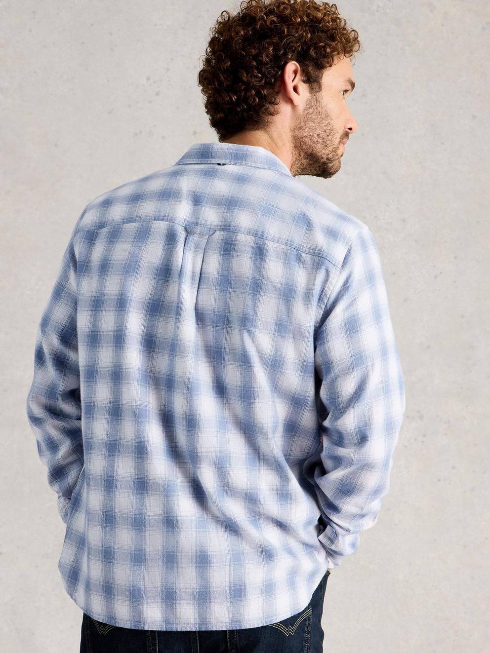 Ludlow Two Toned Check Shirt in BLUE MLT - MODEL BACK