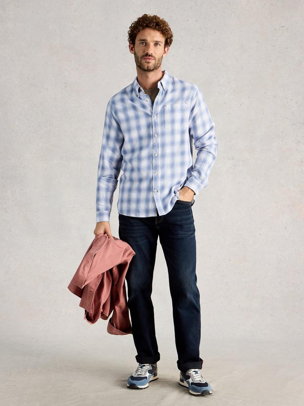 Ludlow Two Toned Check Shirt in BLUE MLT - MODEL DETAIL