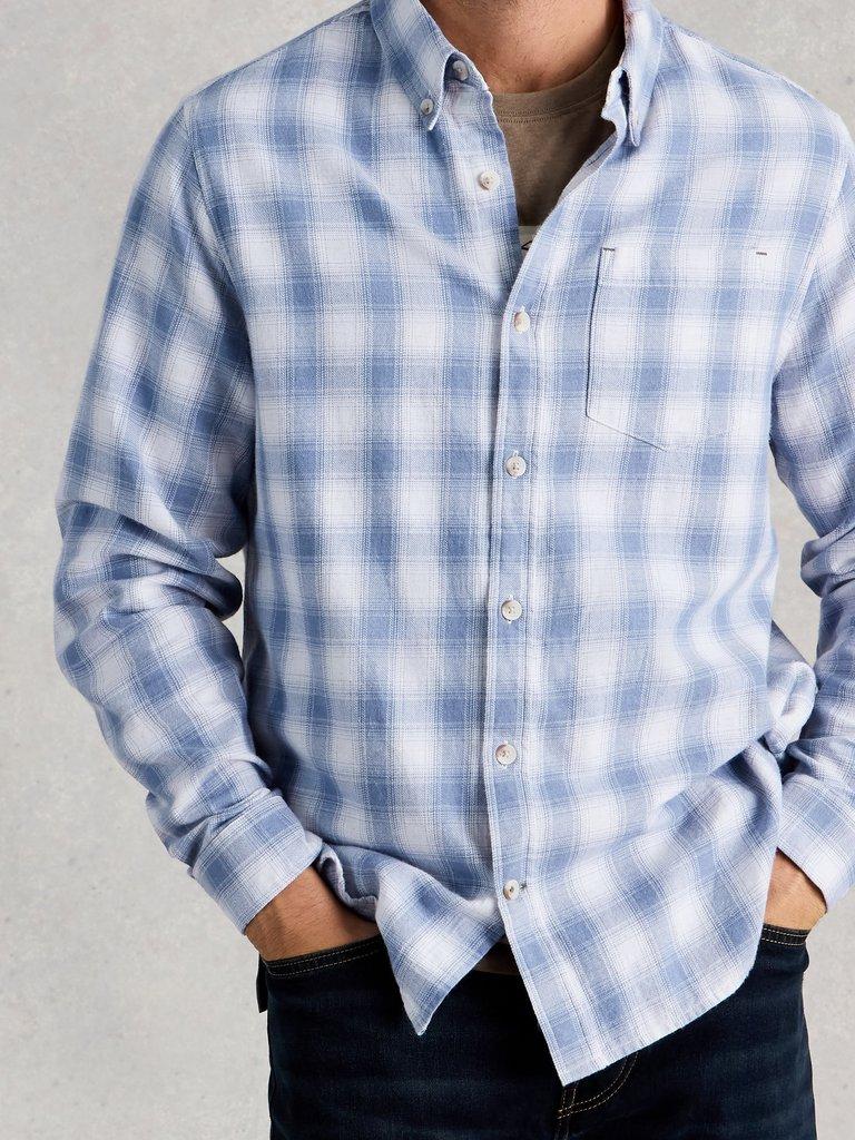 Ludlow Two Toned Check Shirt in BLUE MLT - MODEL FRONT