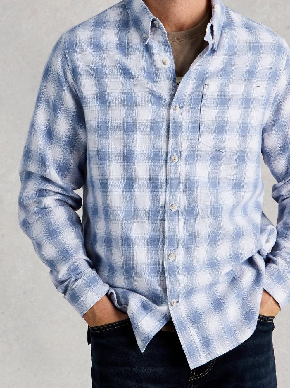 Ludlow Two Toned Check Shirt in BLUE MLT - MODEL FRONT