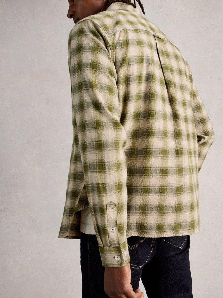 Ludlow Two Toned Check Shirt in GREEN MLT - MODEL BACK