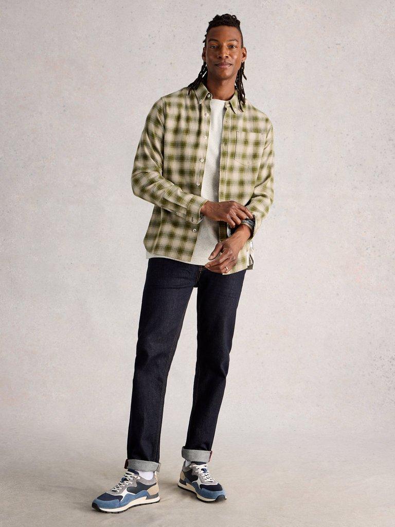 Ludlow Two Toned Check Shirt in GREEN MLT - MODEL FRONT