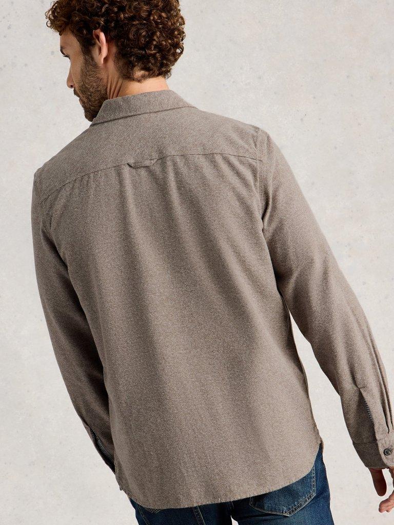 Darwen Grindle Shirt in LGT BROWN - MODEL BACK