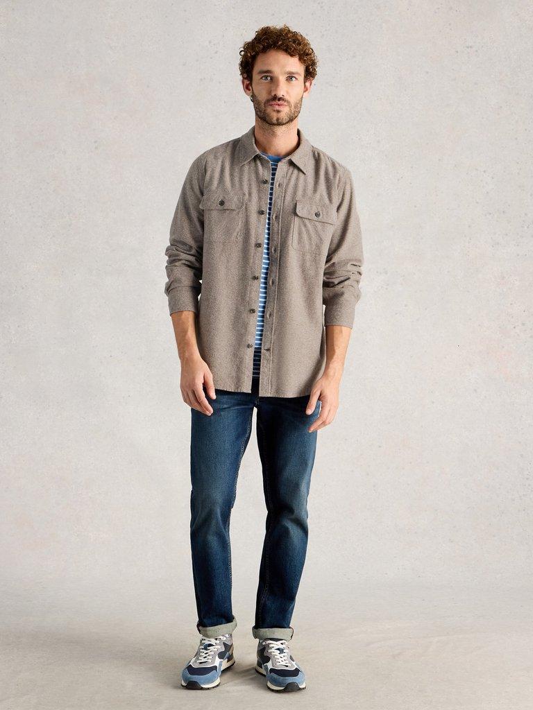 Darwen Grindle Shirt in LGT BROWN - MODEL FRONT