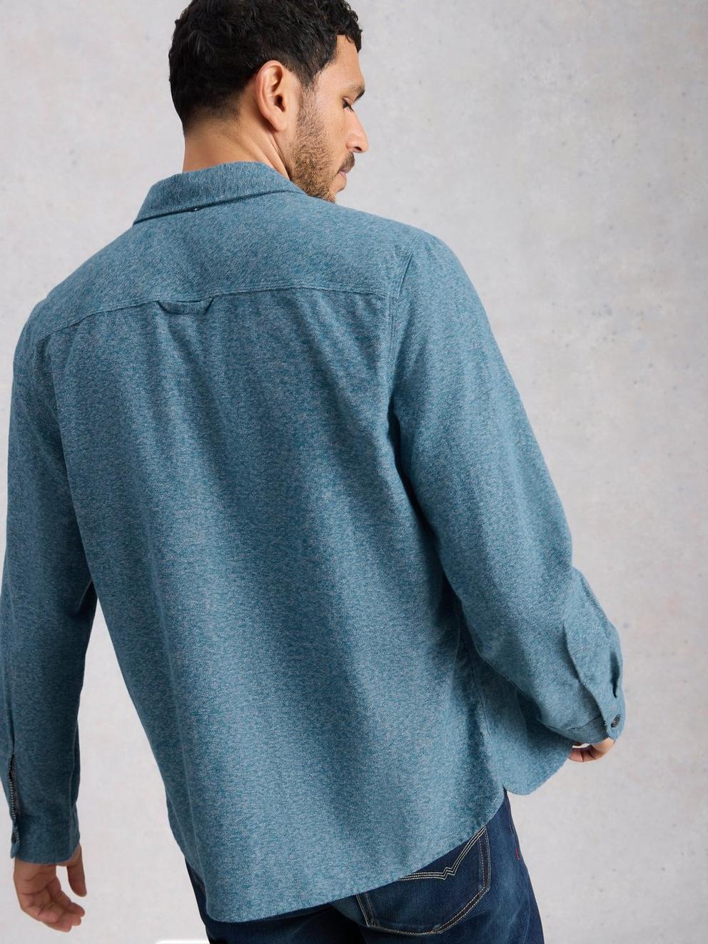 Darwen Grindle Shirt in MID BLUE - MODEL BACK