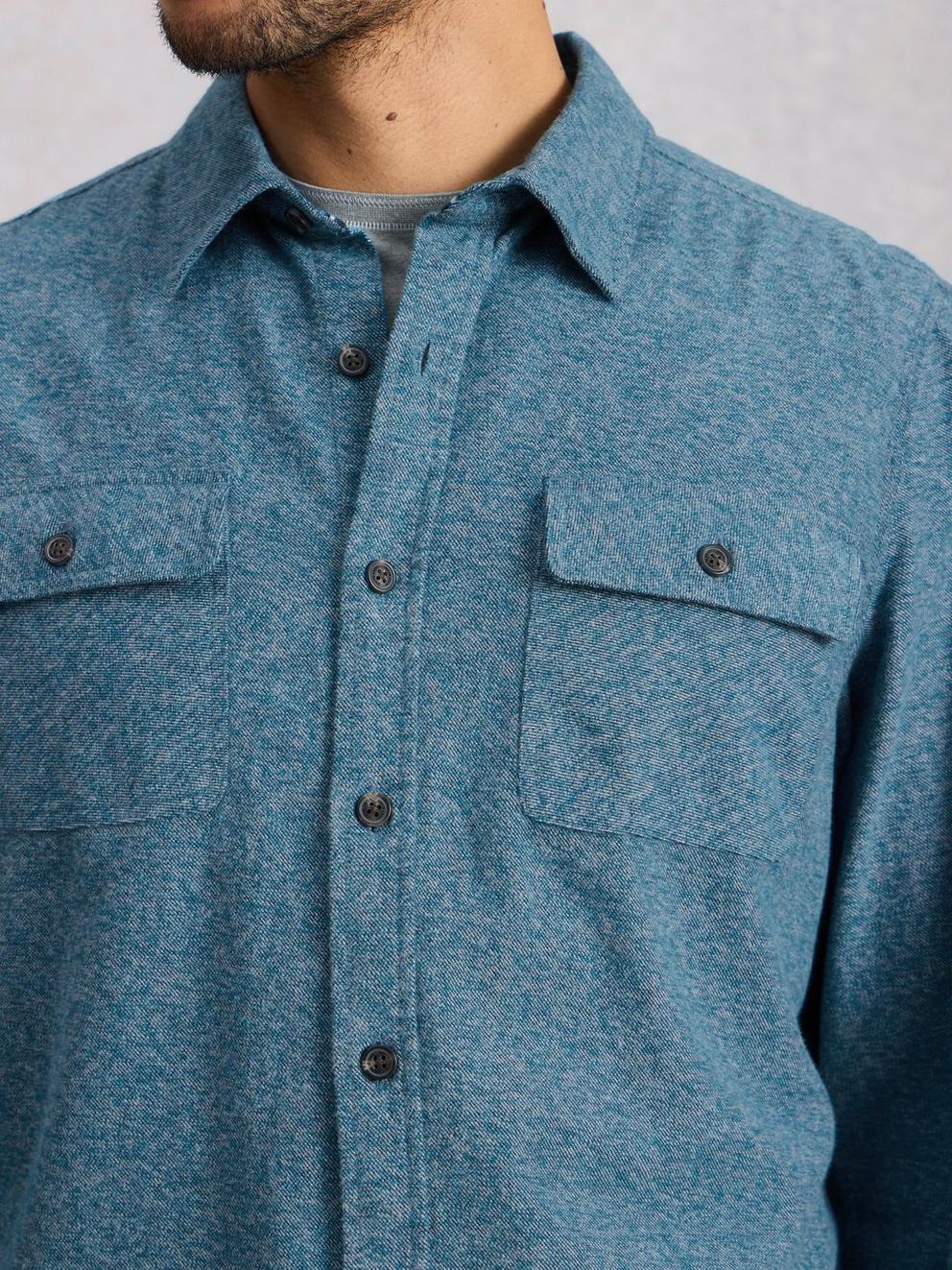 Darwen Grindle Shirt in MID BLUE - MODEL DETAIL