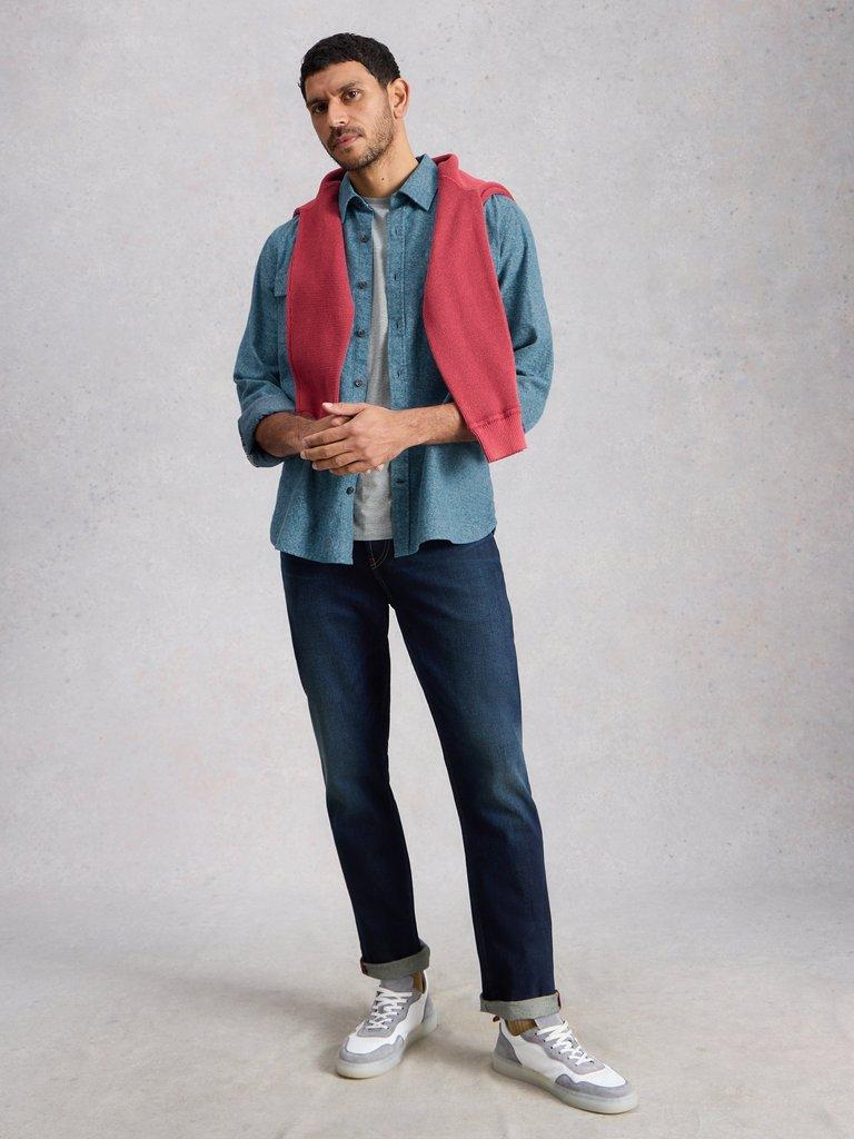 Darwen Grindle Shirt in MID BLUE - MODEL FRONT